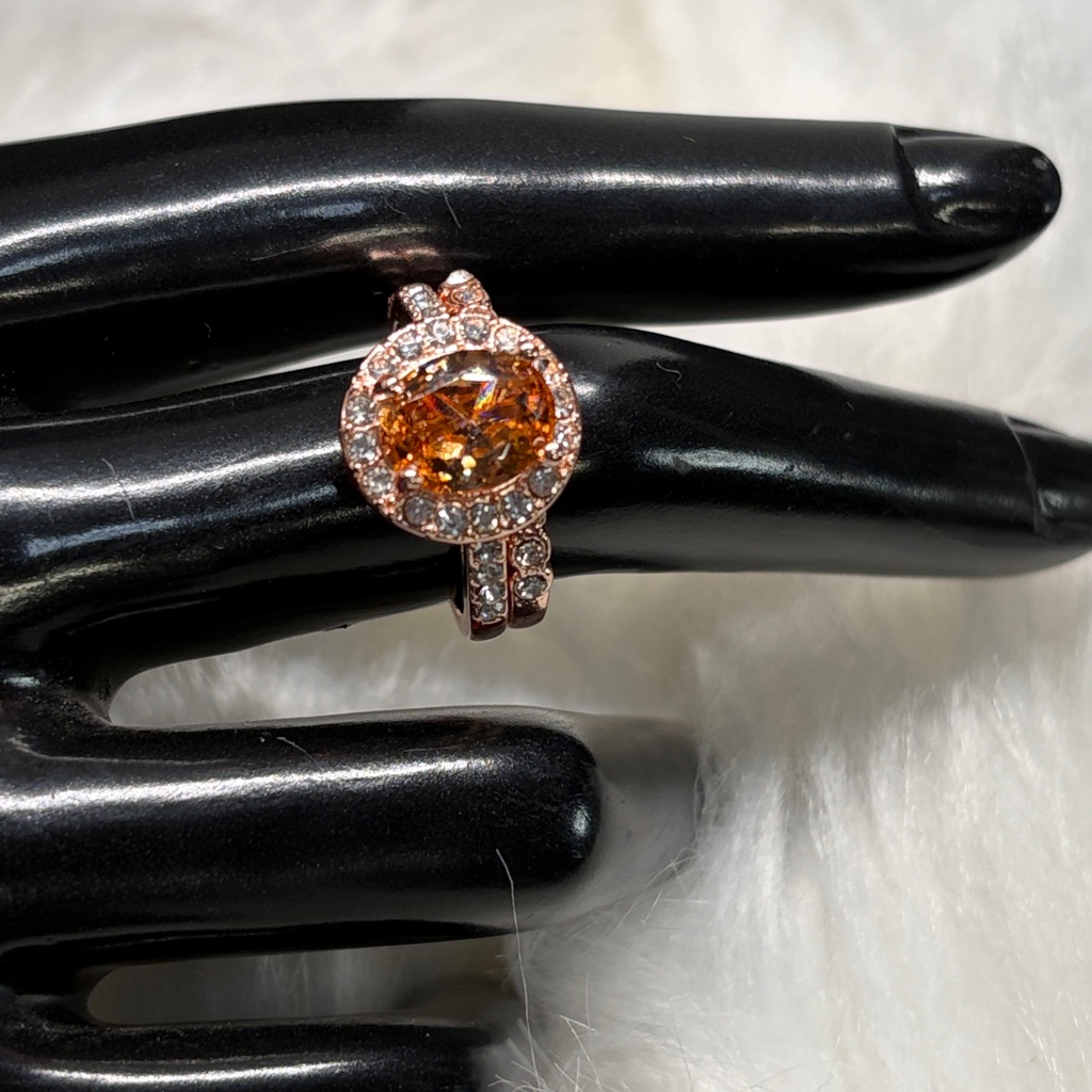 18k Rose Gold P Created Champagne Morganite And Cz Wedding Band Set